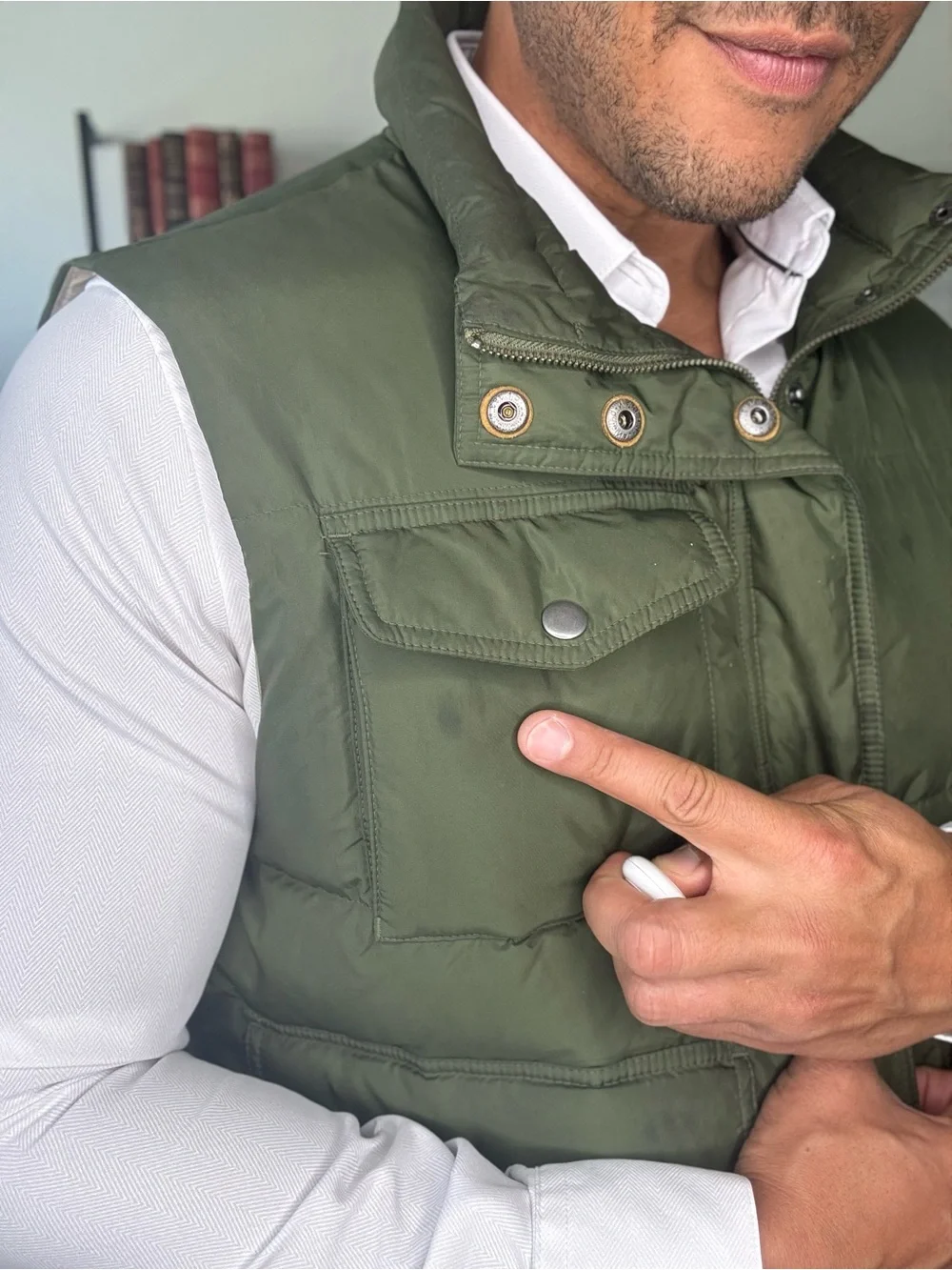J Crew Men's Olive Green Quilted Vest Jacket